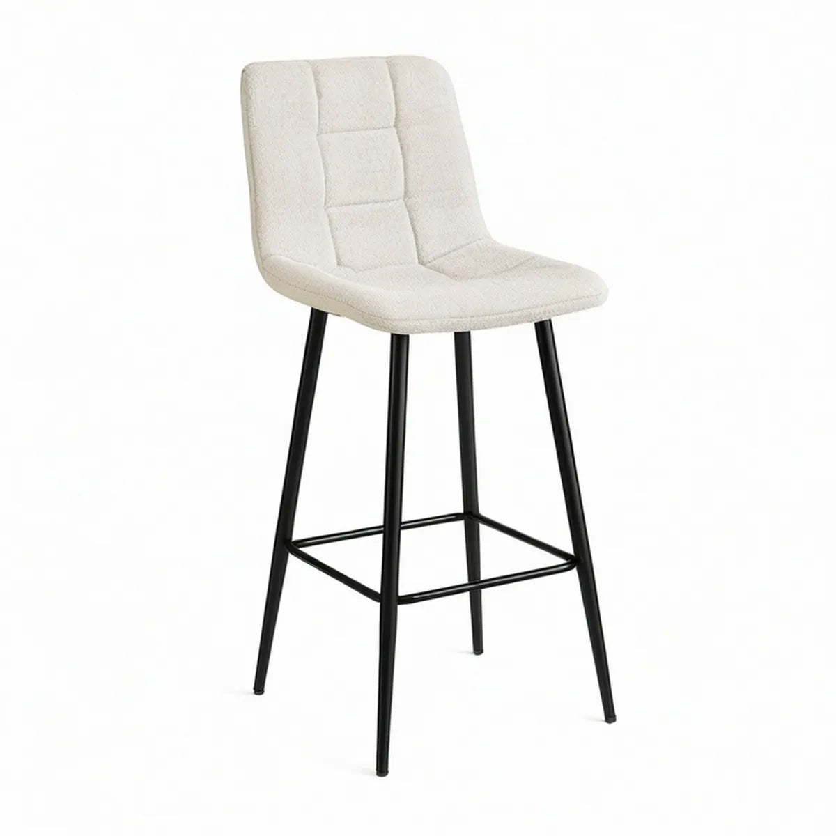 Cream Boucle Upholstered Bar Stool with Black Steel Legs, 19.3 x 20.9 x 42.5 in, 30 in Seat Height