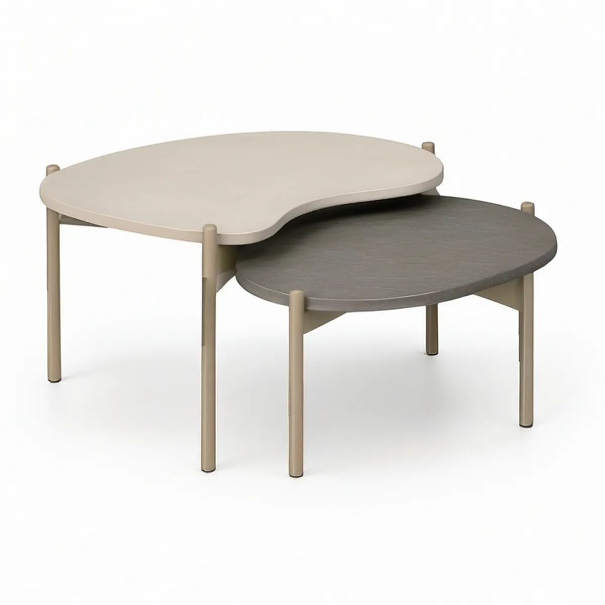 Set of 2 Oval Nesting Coffee Tables, Beige and Gray, 35.4 x 23.6 x 17.7 in