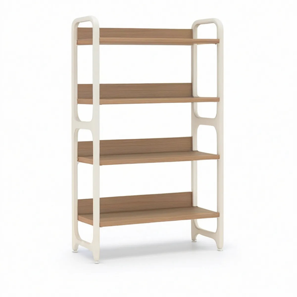 4-Tier Open Storage Shelf, White Steel Frame and Natural Oak MDF Shelves, 31.5 x 15.7 x 63 in