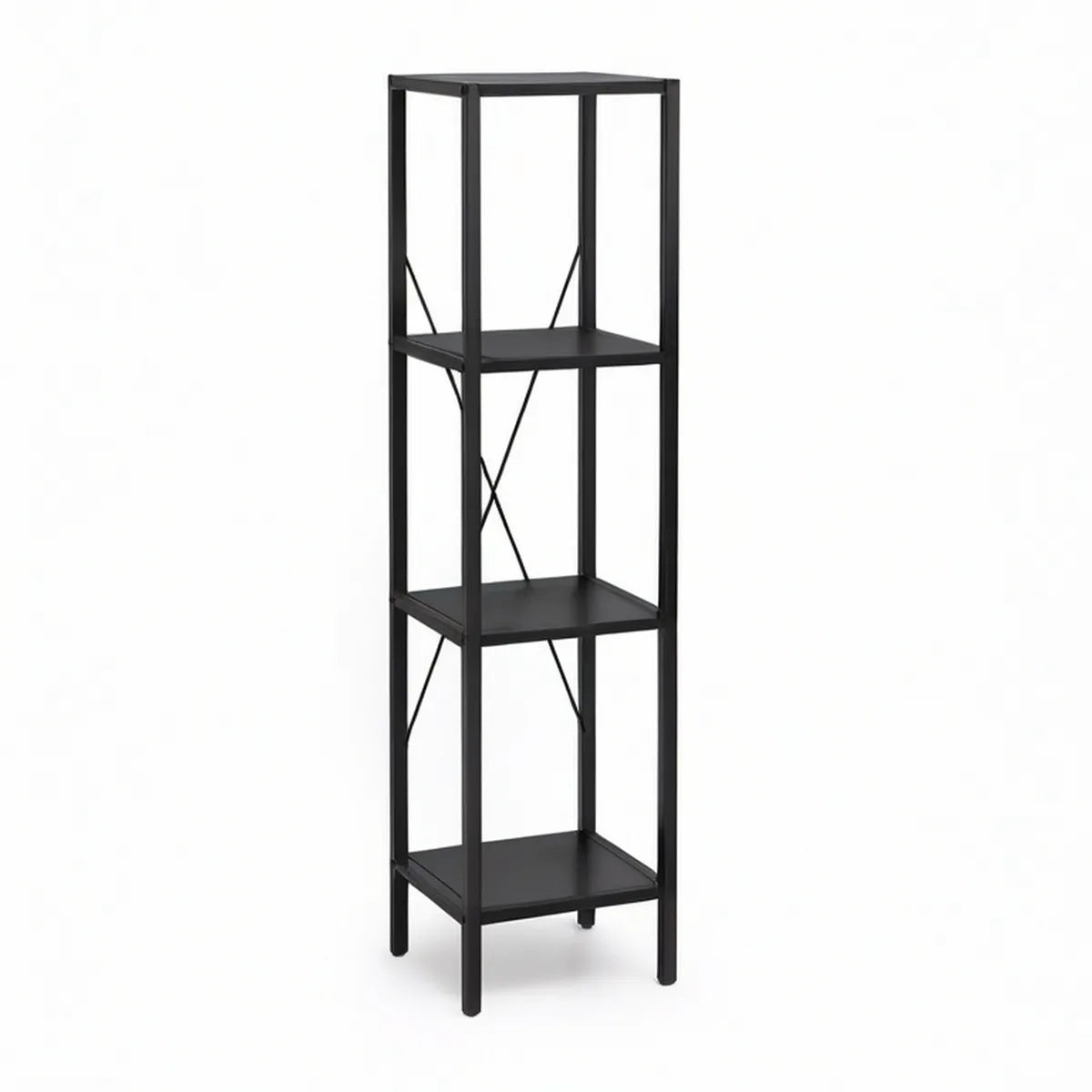 4-Tier Black MDF and Steel Storage Shelf, 15.75 x 11.81 x 55.12 in