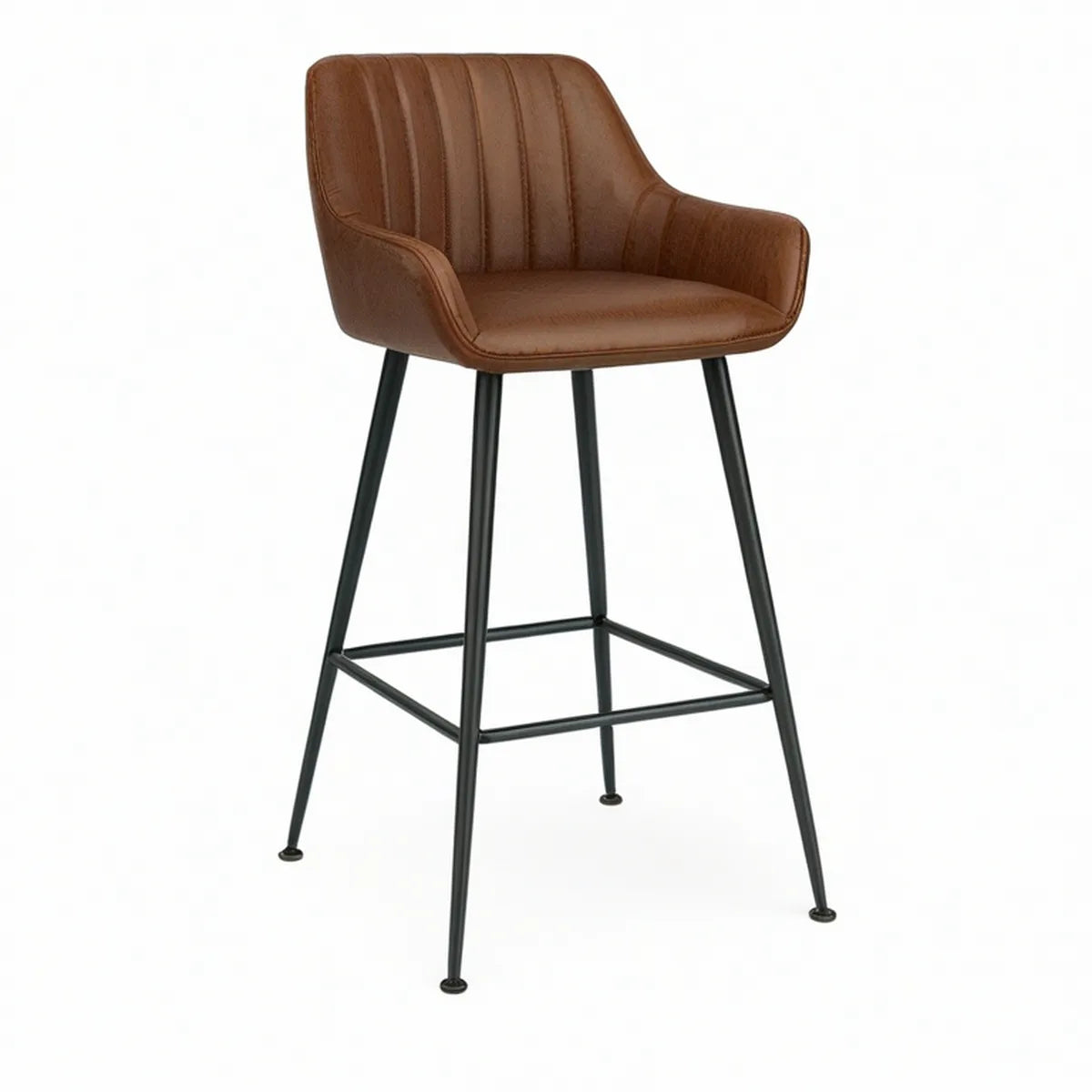 Brown and Black PU Leather Upholstered Bar Stool with Arms, 19.7 x 21.7 x 40.2 in
