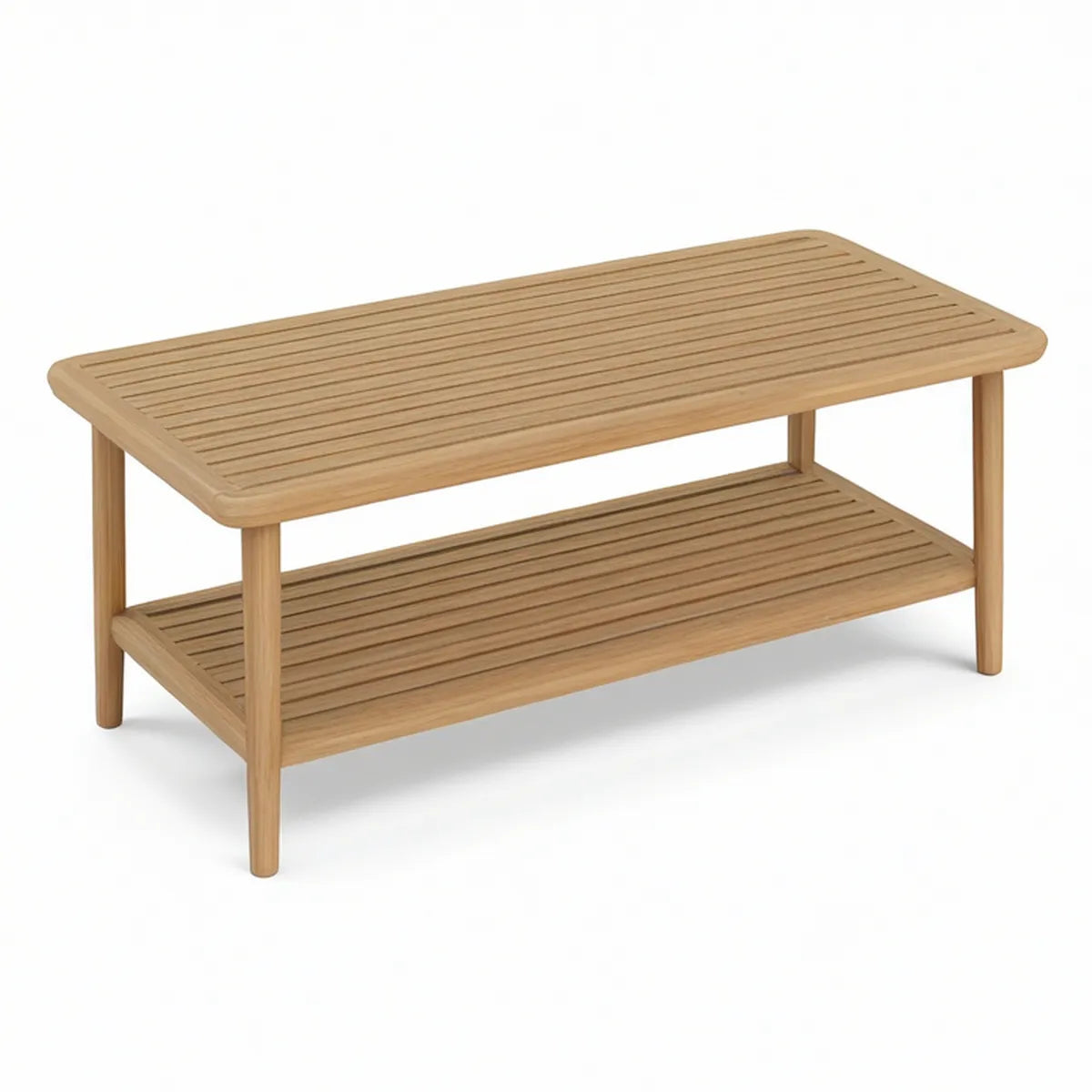 Solid Acacia Wood Rectangular Table with Lower Shelf, Natural Light Brown, 39.4 x 19.7 x 17.7 in