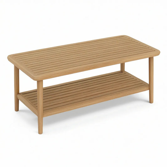 Solid Acacia Wood Rectangular Table with Lower Shelf, Natural Light Brown, 39.4 x 19.7 x 17.7 in