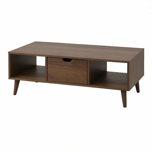 Walnut Brown Rectangular Coffee Table with Drawer and Open Storage, 47.2 x 23.6 x 17.7 in
