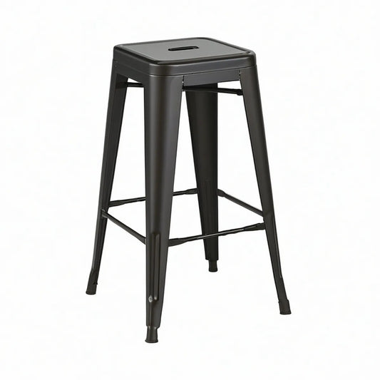 Black Powder-Coated Steel Backless Bar Stool, 17.5 x 17.5 x 30 in