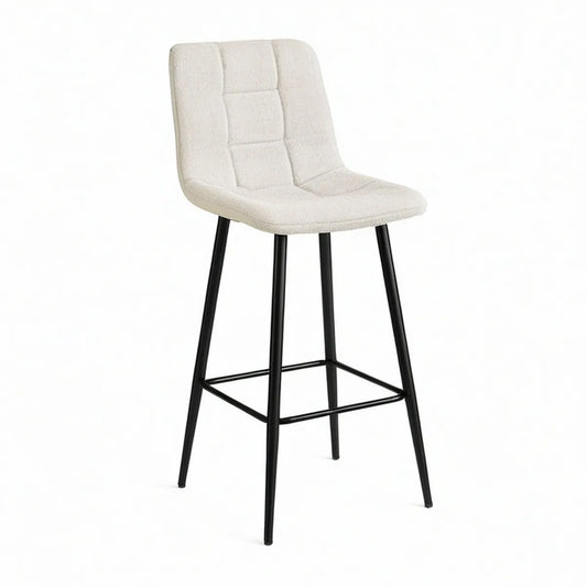 Cream Boucle Upholstered Bar Stool with Black Steel Legs, 19.3 x 20.9 x 42.5 in, 30 in Seat Height