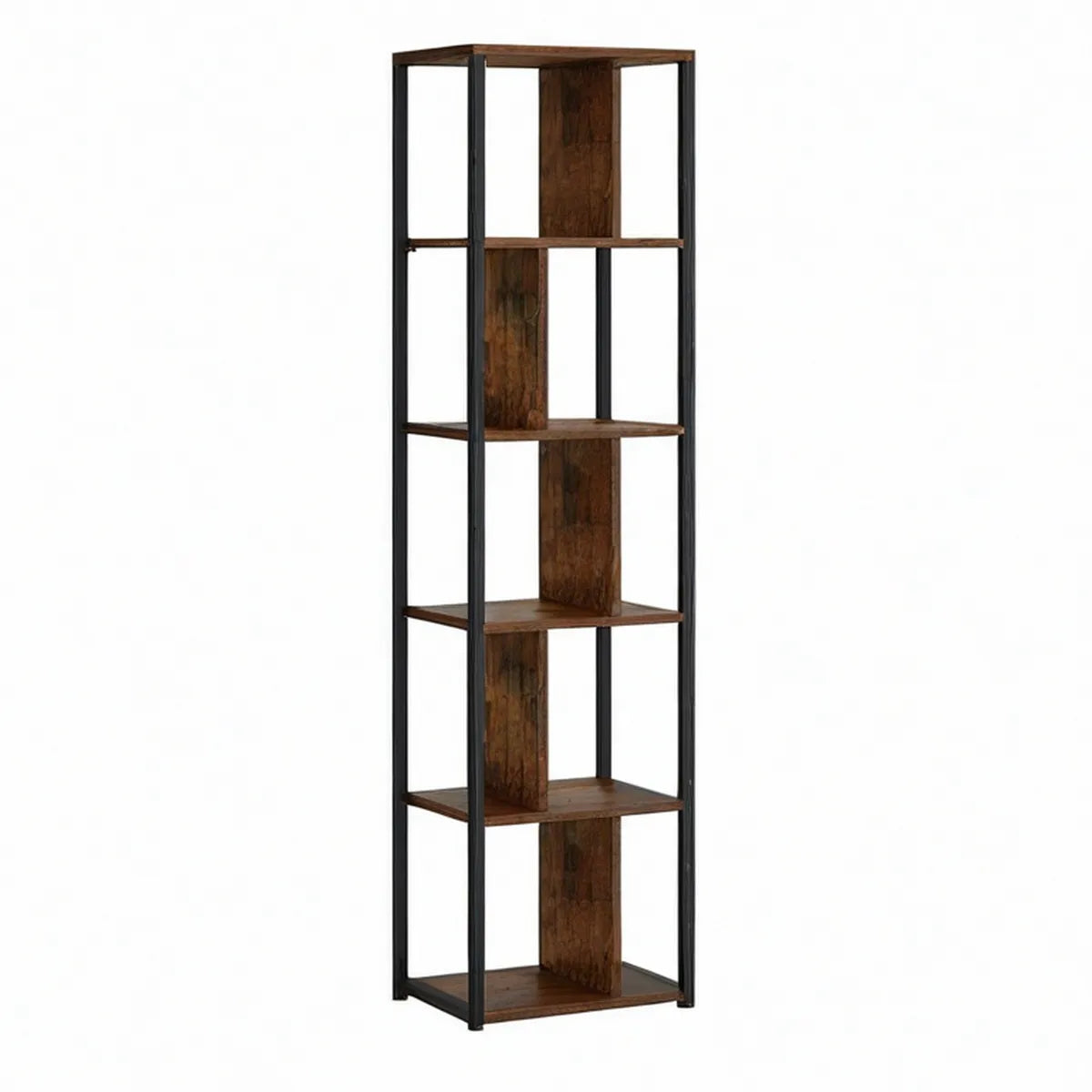 6-Tier Freestanding Floor Shelf, Rustic Brown and Black, 23.6 x 11.8 x 70.9 in
