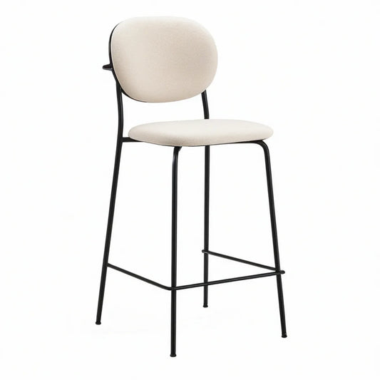 Cream Upholstered Counter-Height Bar Stool with Black Steel Frame, 18.9 x 20.5 x 37.8 in.