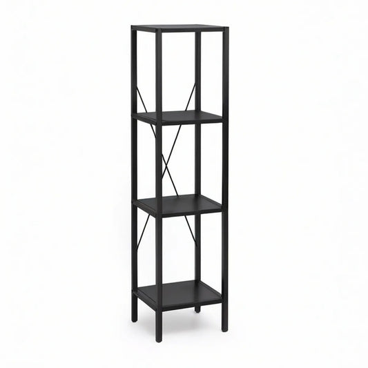 4-Tier Black MDF and Steel Storage Shelf, 15.75 x 11.81 x 55.12 in