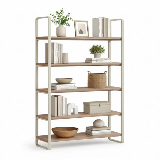 5-Tier Freestanding Storage Shelf, 31.5 x 11.8 x 70.9 in, Brown and Cream