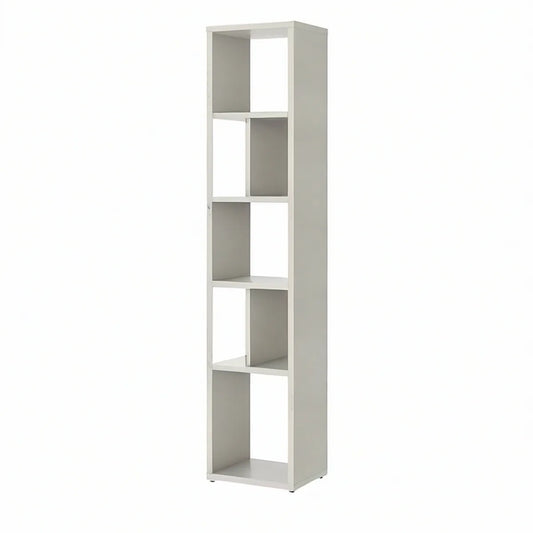 5-Tier Narrow White Engineered Wood Bookcase, 11.8 x 11.8 x 70.9 in
