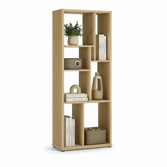 Light Oak 7-Cubby Freestanding Storage Bookcase, 23.6 x 11.8 x 63 in