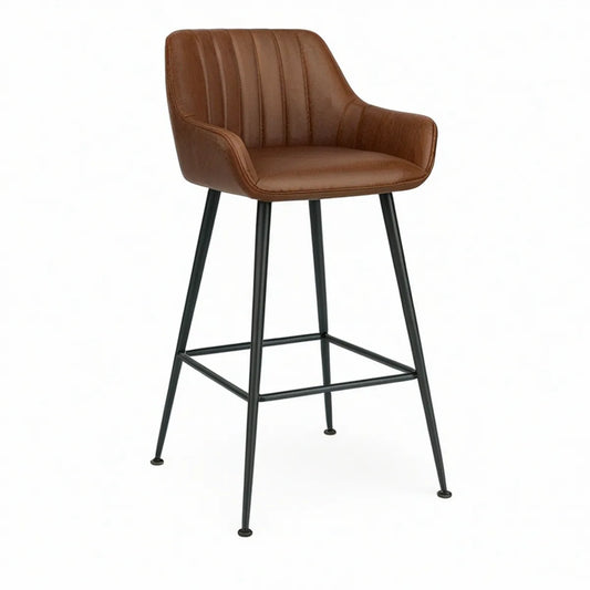 Brown and Black PU Leather Upholstered Bar Stool with Arms, 19.7 x 21.7 x 40.2 in